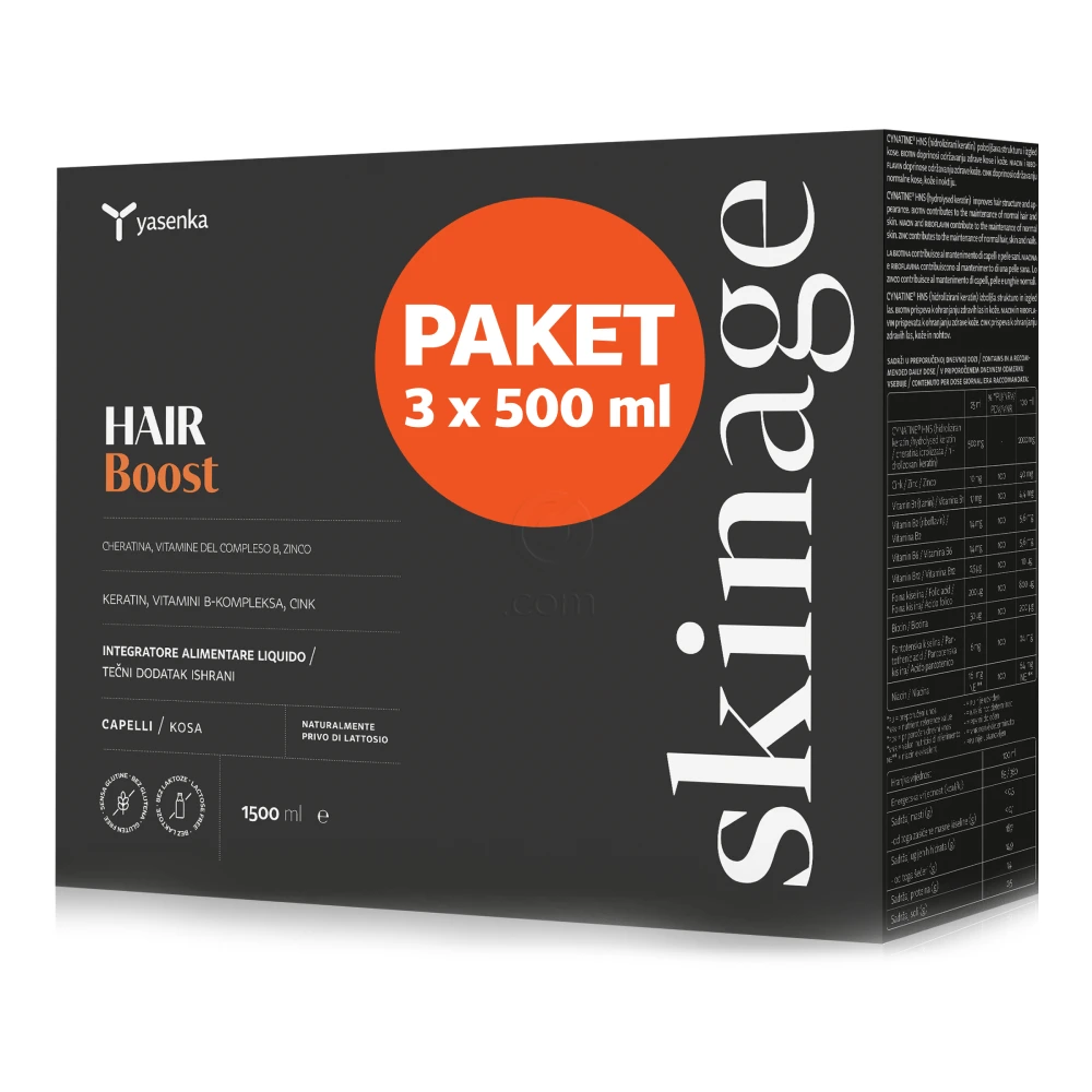 Yasenka Skinage Hair Boost, tekoče prehransko dopolnilo - paket (3 x 500 ml)