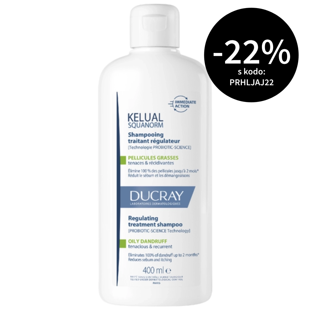 Ducray Kelual Squanorm, regulirajoči tretma šampon proti mastnemu prhljaju (400 ml)