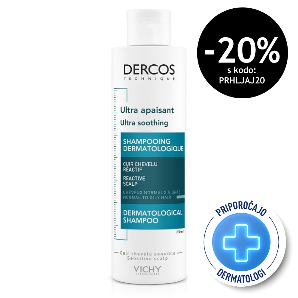 Vichy Dercos Sensitive, pomirjujoč šampon za normalne do mastne lase (200 ml)