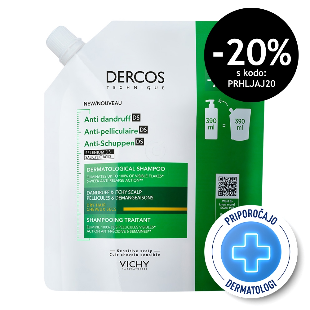 Vichy Dercos, šampon proti prhljaju za suhe lase - eko refill (390 ml)