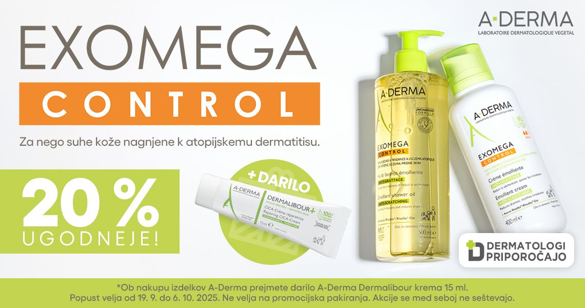 Izdelki A-Derma Exomega Control so vam na voljo 20% ugodneje.