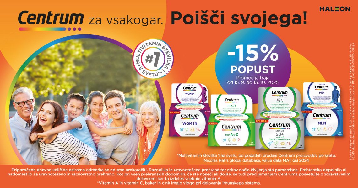 Vsi izdelki Centrum so vam na voljo 15% ugodneje.