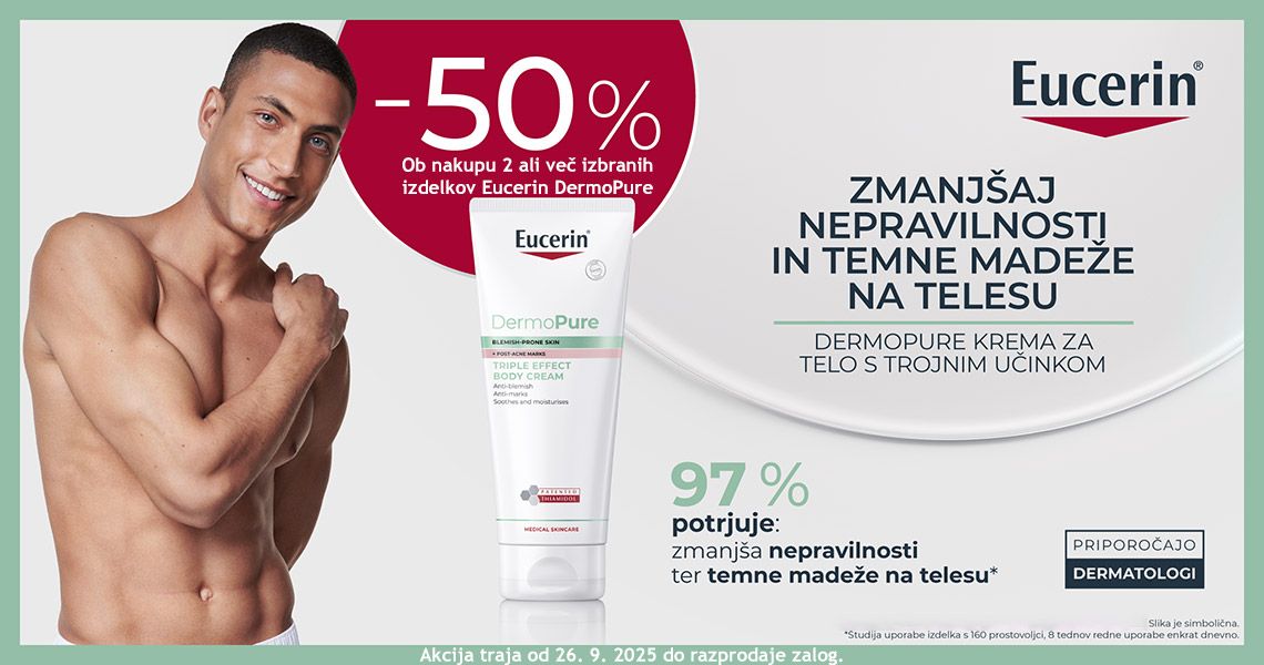 Ob nakupu 2 ali več izbranih izdelkov Eucerin DermoPure prejmete 50% popust.
