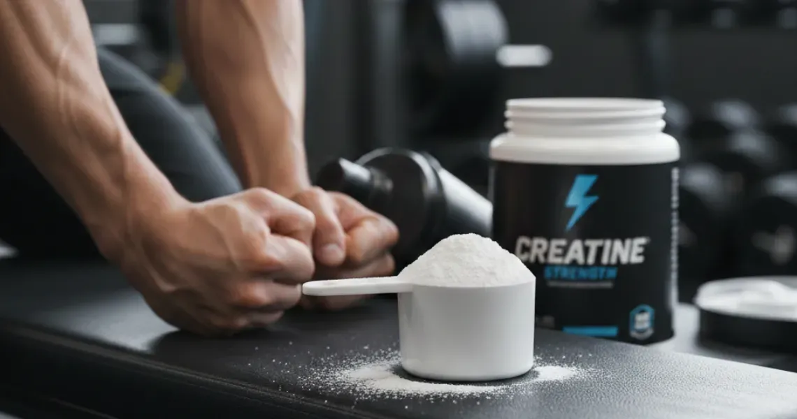 kreatin monohidrat na fitnes klopci z bicepsom