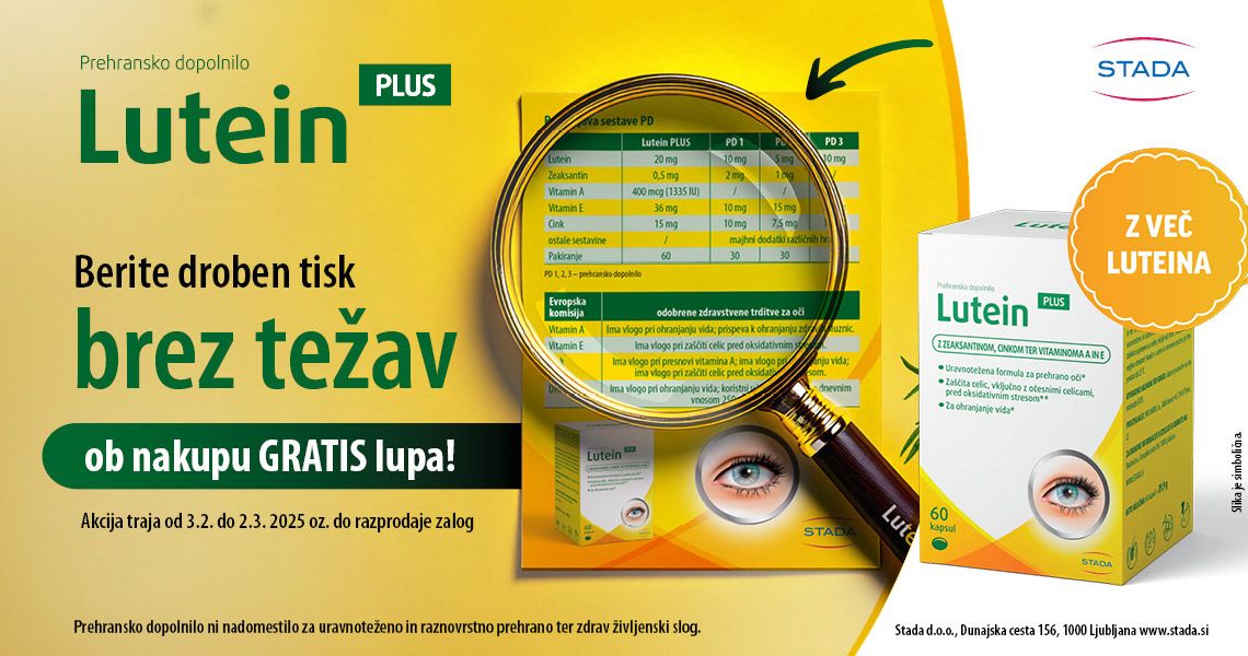 Ob vsakem nakupu izdelka Lutein Plus prejmete darilo: Lupo.