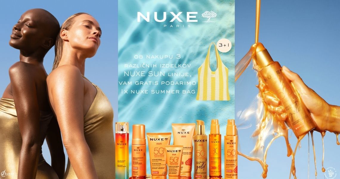 Ob nakupu 3 ali več izdelkov Nuxe Sun prejmete darilo: Nuxe torbo za na plažo.