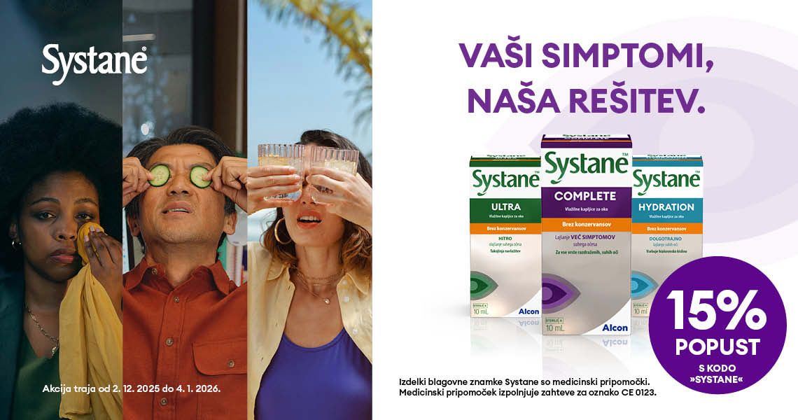 Systane vsi izdelki (-15%). Koda za popust: SYSTANE