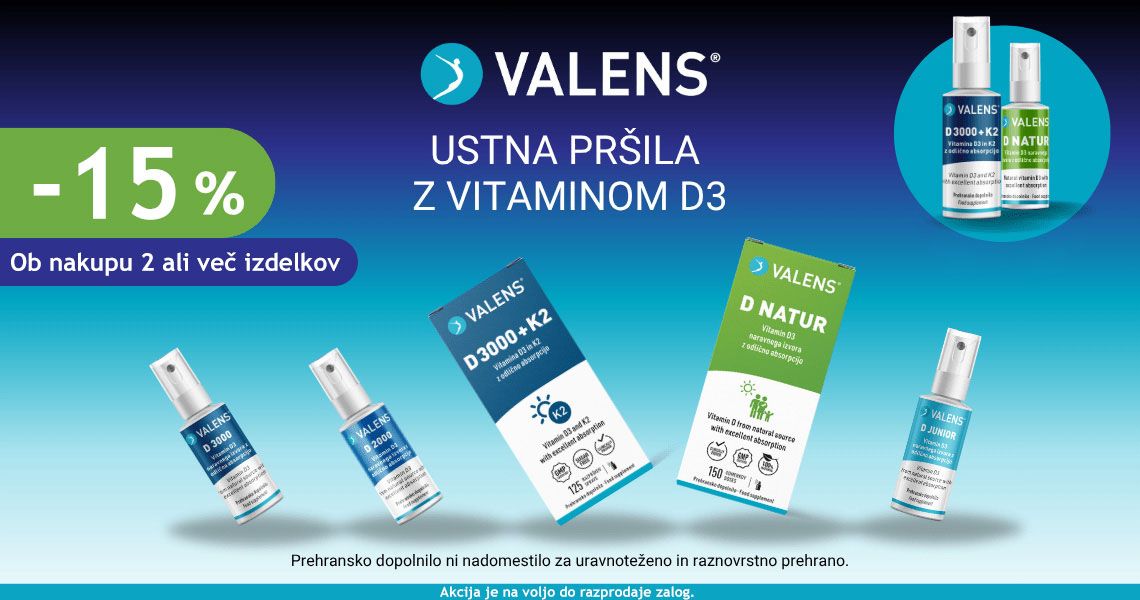 Ob nakupu 2 ali več vitaminov izbranih D Valens prejmete 15% popust.