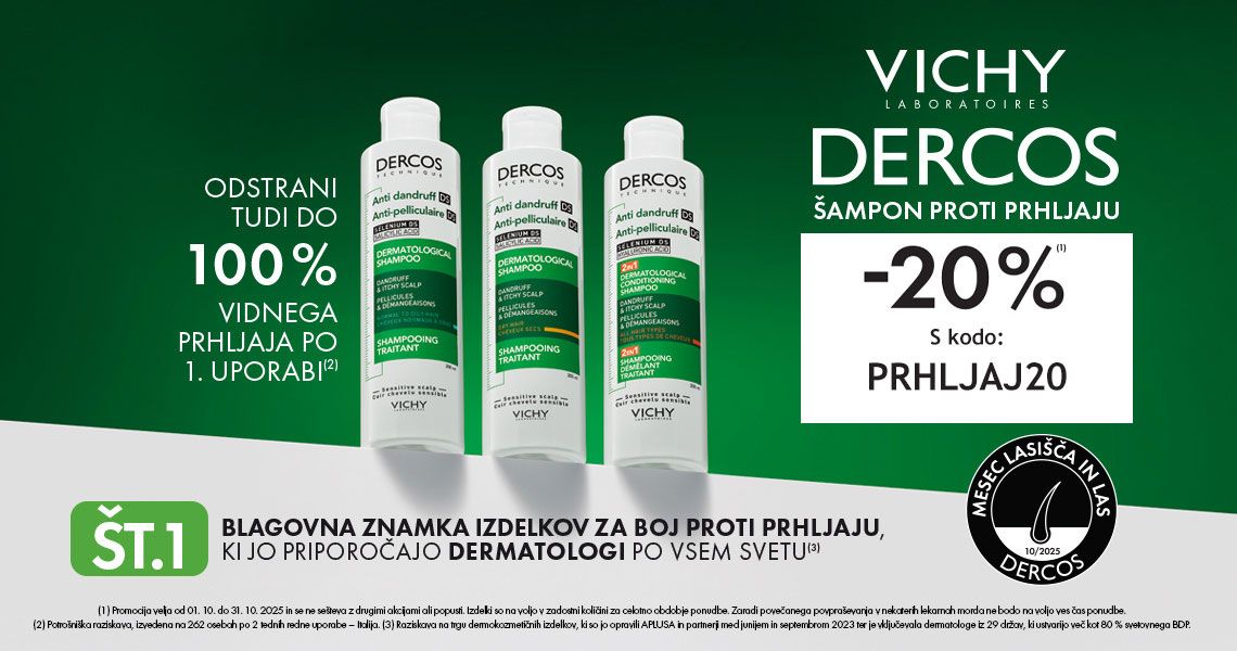 Vichy Dercos proti prhljaju (-20%). Samo s kodo PRHLJAJ20.